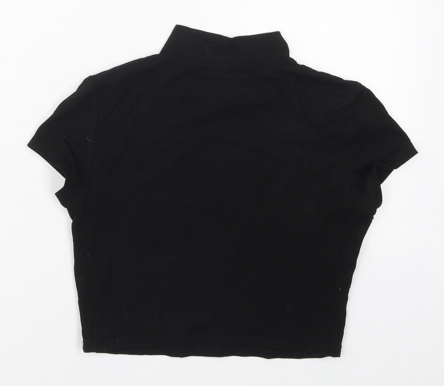 SheIn Womens Black  Cotton Cropped T-Shirt Size S Mock Neck - Bird