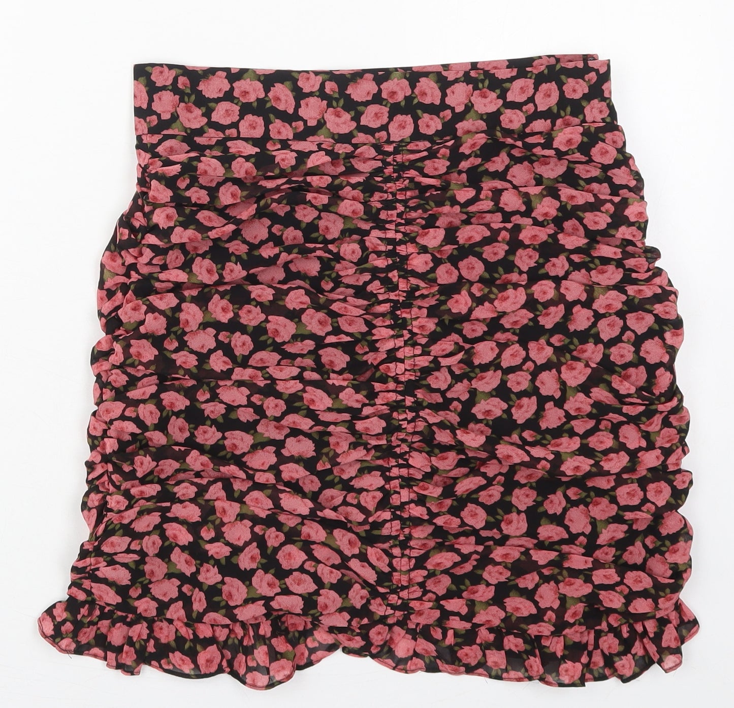 Vera & Lucy Womens Pink Floral Polyester Mini Skirt Size M   Zip