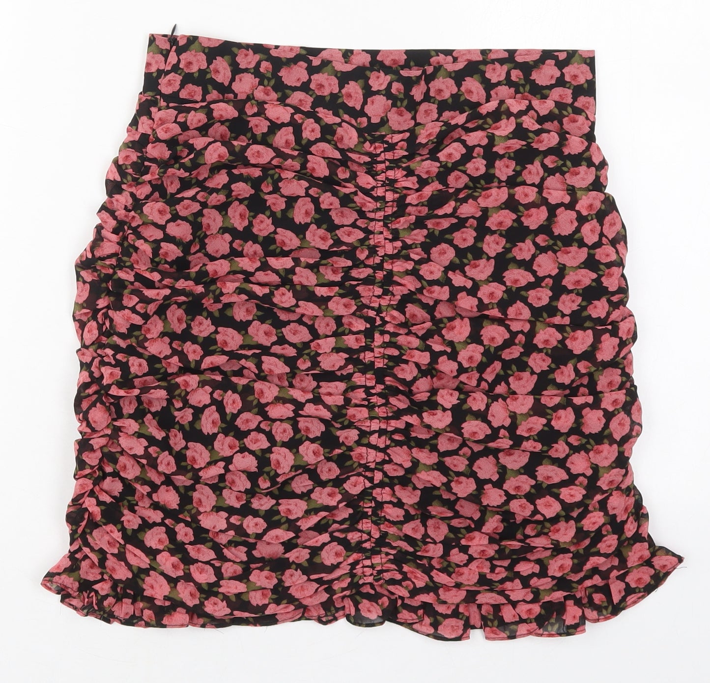 Vera & Lucy Womens Pink Floral Polyester Mini Skirt Size M   Zip