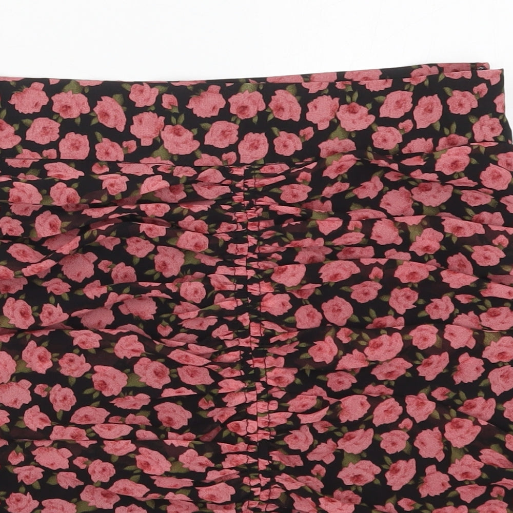 Vera & Lucy Womens Pink Floral Polyester Mini Skirt Size M   Zip