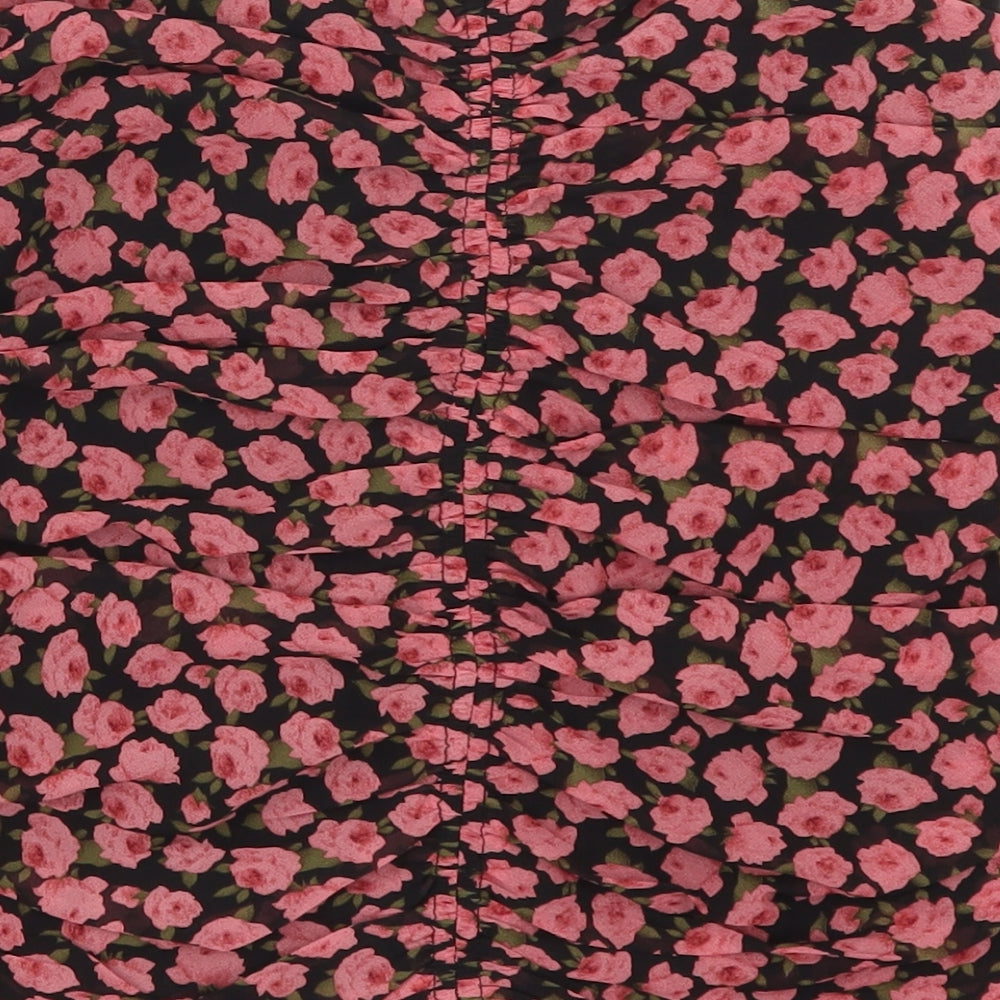 Vera & Lucy Womens Pink Floral Polyester Mini Skirt Size M   Zip