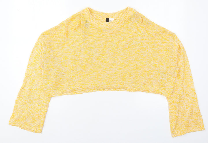 H&M Womens Yellow Round Neck Cotton Pullover Jumper Size M