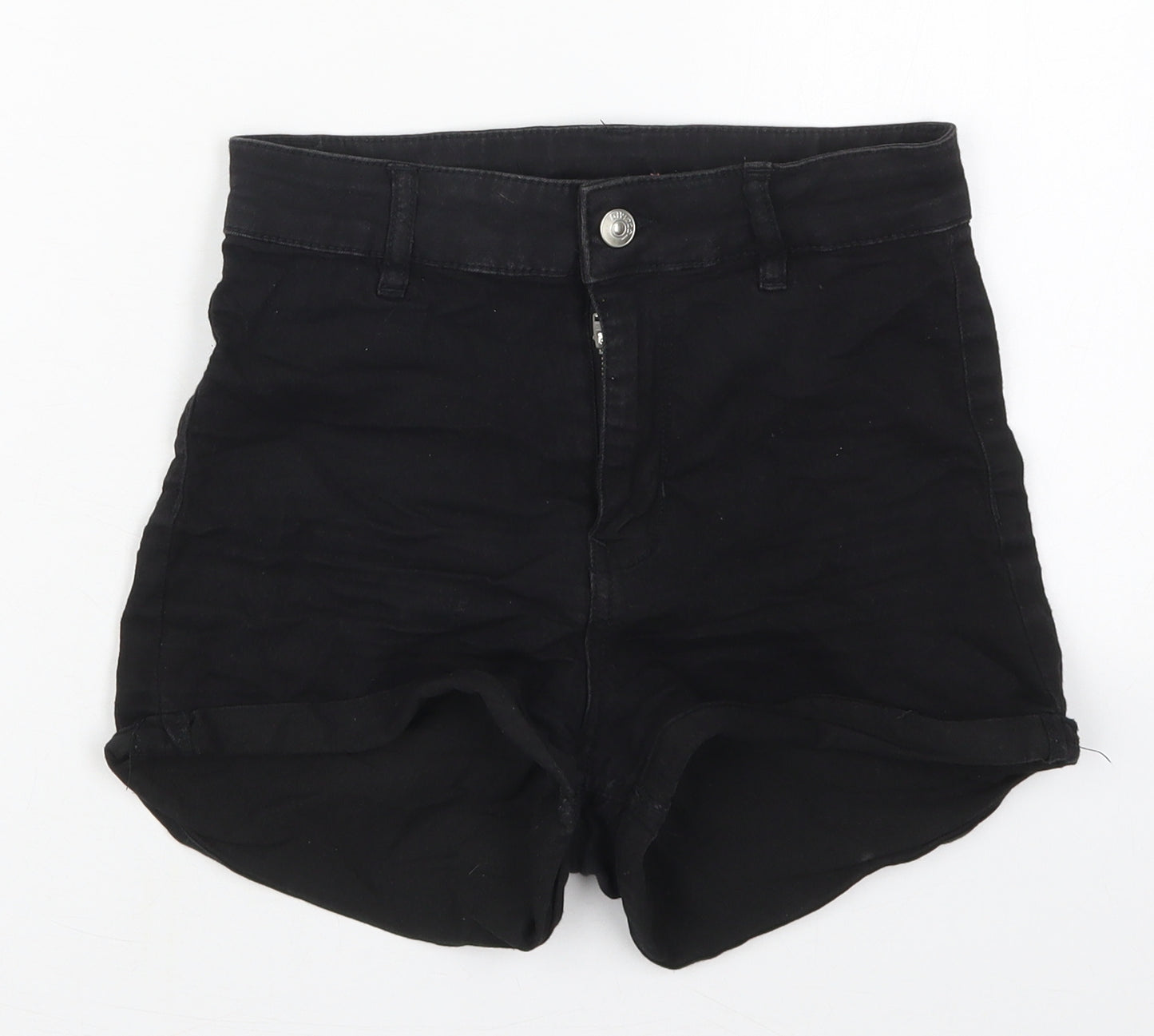 H&M Womens Black  Cotton Mom Shorts Size 10 L3 in Regular Button
