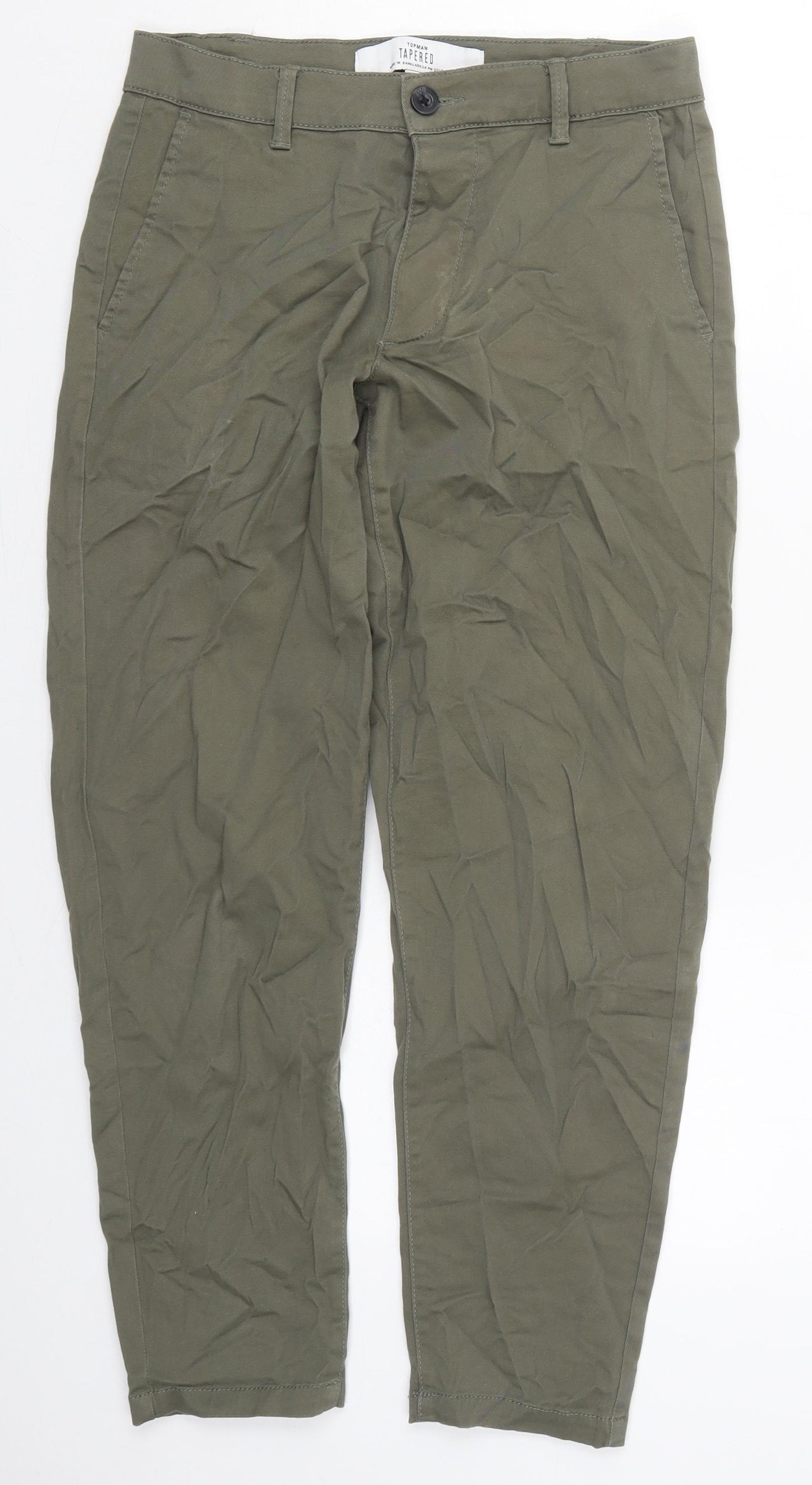 Topman Mens Green  Cotton Trousers  Size 28 L26 in Regular Button