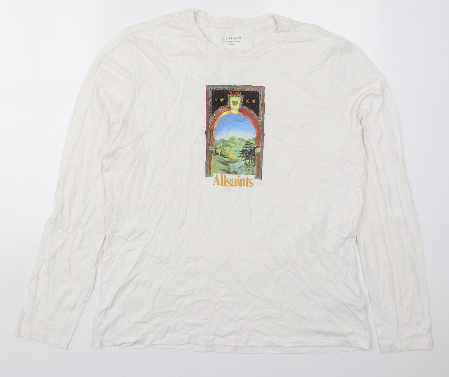 AllSaints Mens White  Cotton  T-Shirt Size M Crew Neck  - Nutopia