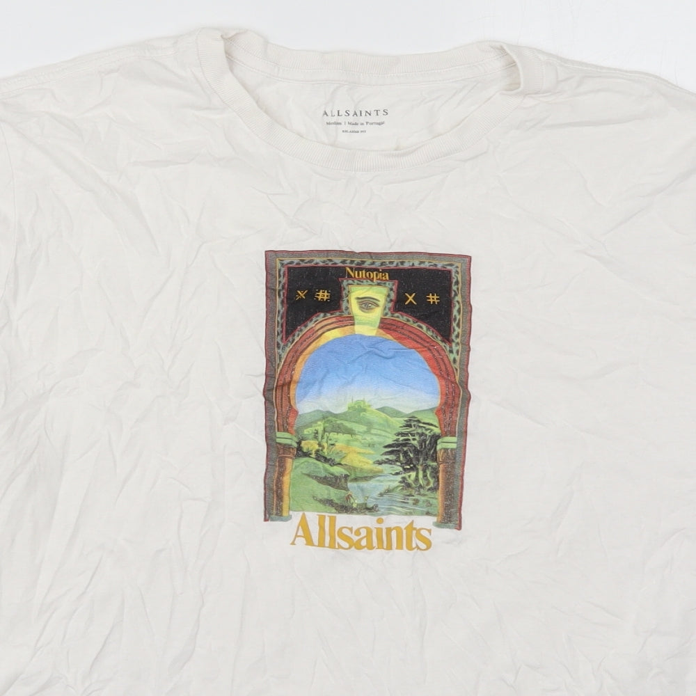 AllSaints Mens White  Cotton  T-Shirt Size M Crew Neck  - Nutopia