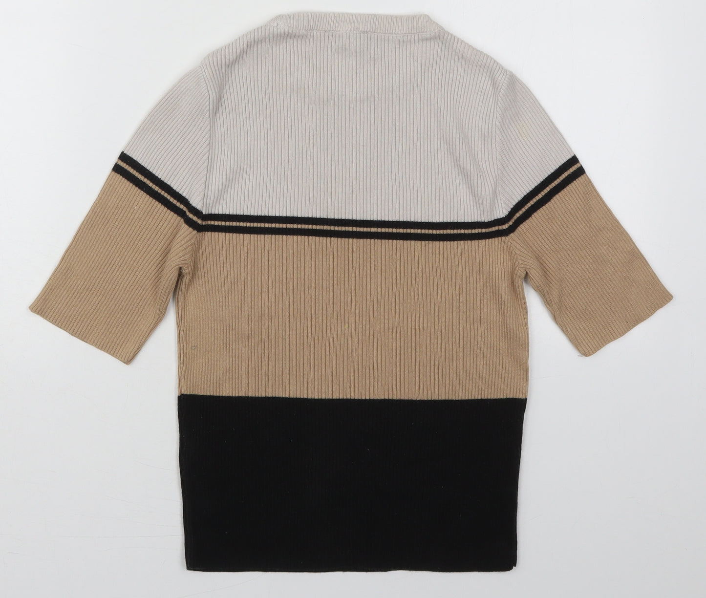 New Look Womens Beige Crew Neck Striped Cotton Pullover Jumper Size 10