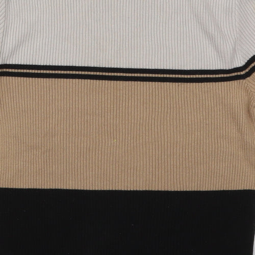 New Look Womens Beige Crew Neck Striped Cotton Pullover Jumper Size 10