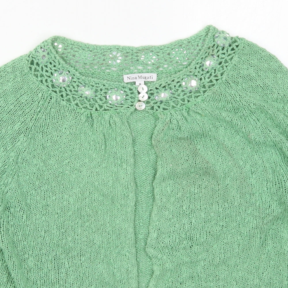 Nina Murati Womens Gold Round Neck  Cotton Cardigan Jumper Size M