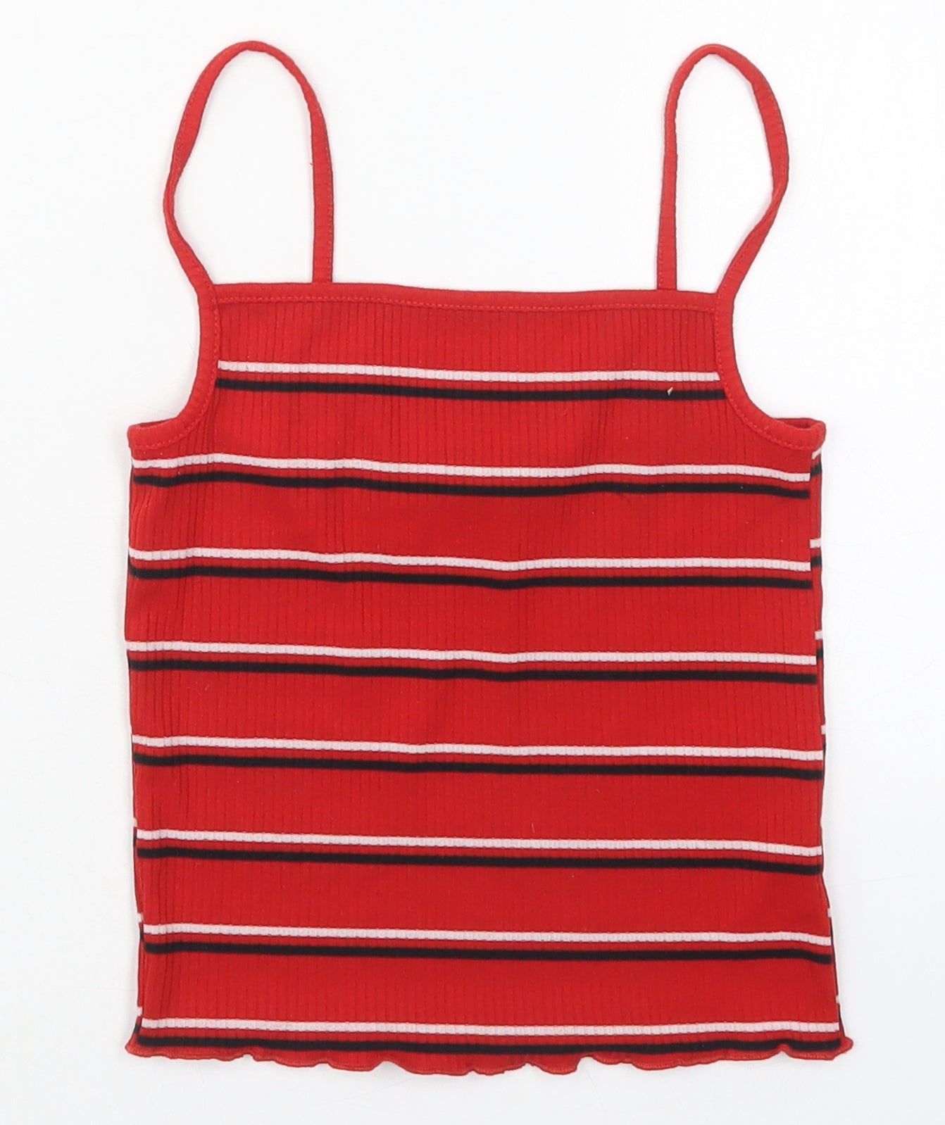 New Look Womens Red Striped Polyester Basic Tank Size 6 Square Neck