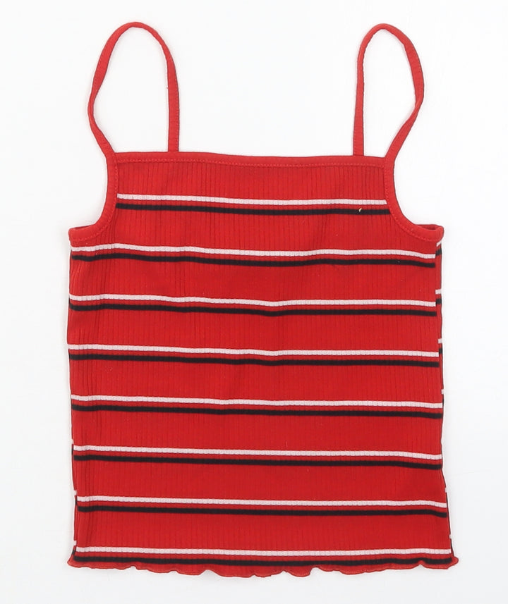 New Look Womens Red Striped Polyester Basic Tank Size 6 Square Neck