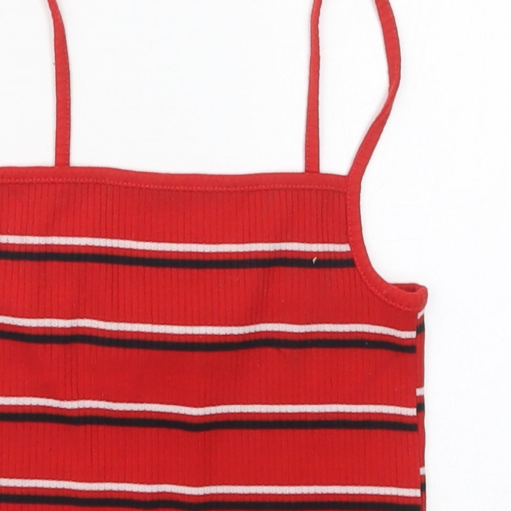 New Look Womens Red Striped Polyester Basic Tank Size 6 Square Neck