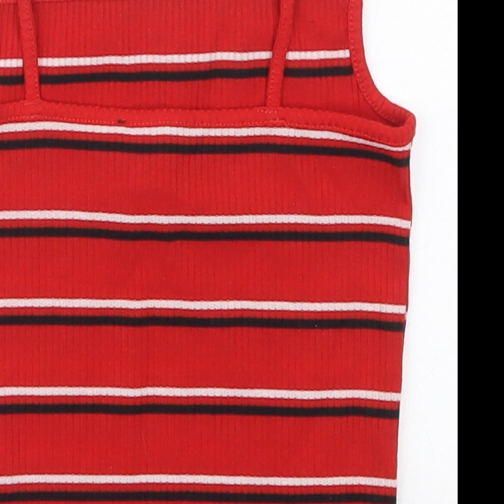 New Look Womens Red Striped Polyester Basic Tank Size 6 Square Neck
