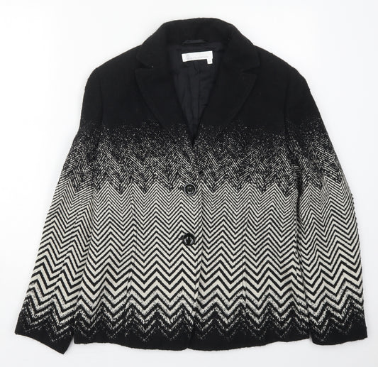 Front view of Avantgarde women’s black geometric jacket, size UK 12, button - zig zag