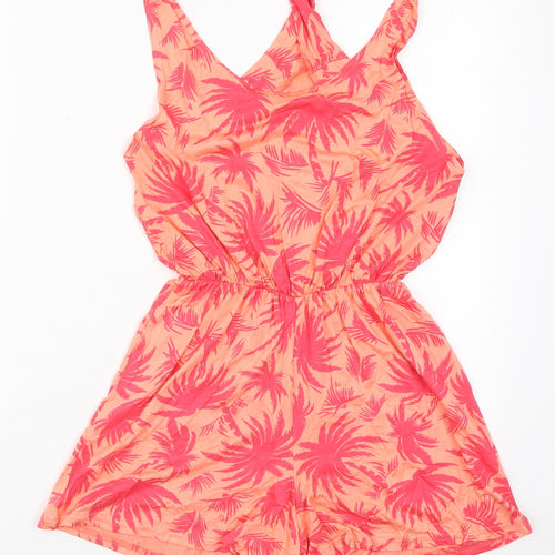 Missguided Womens Pink Floral Viscose Playsuit One-Piece Size 6  Pullover