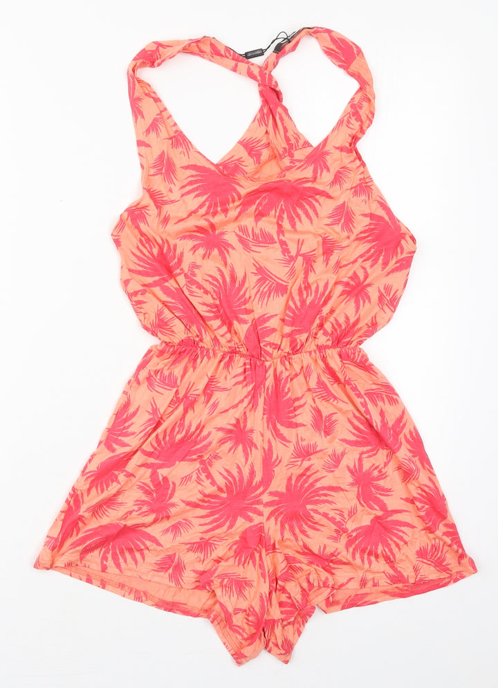 Missguided Womens Pink Floral Viscose Playsuit One-Piece Size 6 Pullover