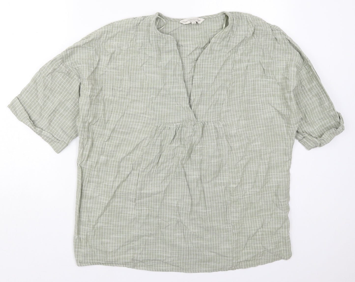 F&F Womens Green Check Cotton Basic T-Shirt Size 16 V-Neck