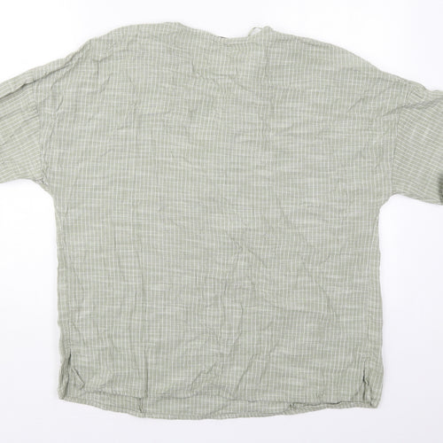 F&F Womens Green Check Cotton Basic T-Shirt Size 16 V-Neck