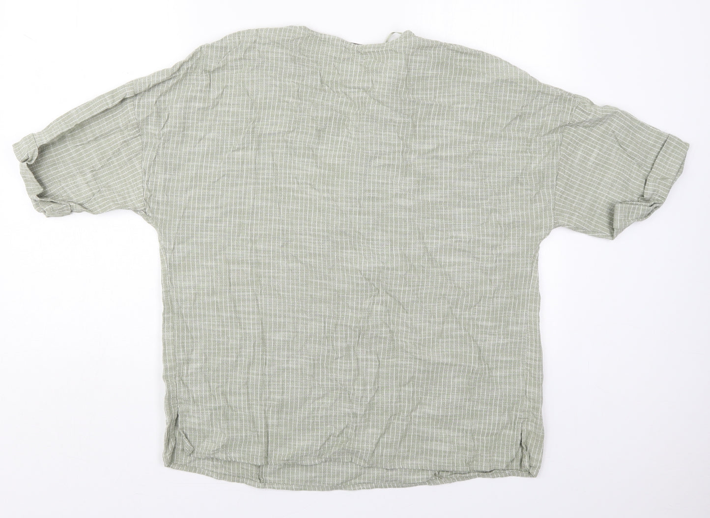 F&F Womens Green Check Cotton Basic T-Shirt Size 16 V-Neck