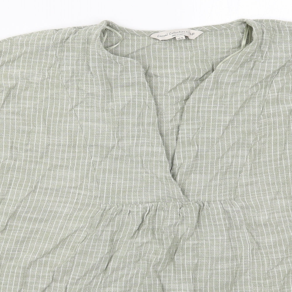 F&F Womens Green Check Cotton Basic T-Shirt Size 16 V-Neck