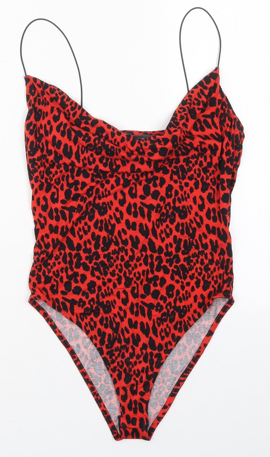 Primark Womens Red Animal Print Viscose Bodysuit One-Piece Size 10  Button