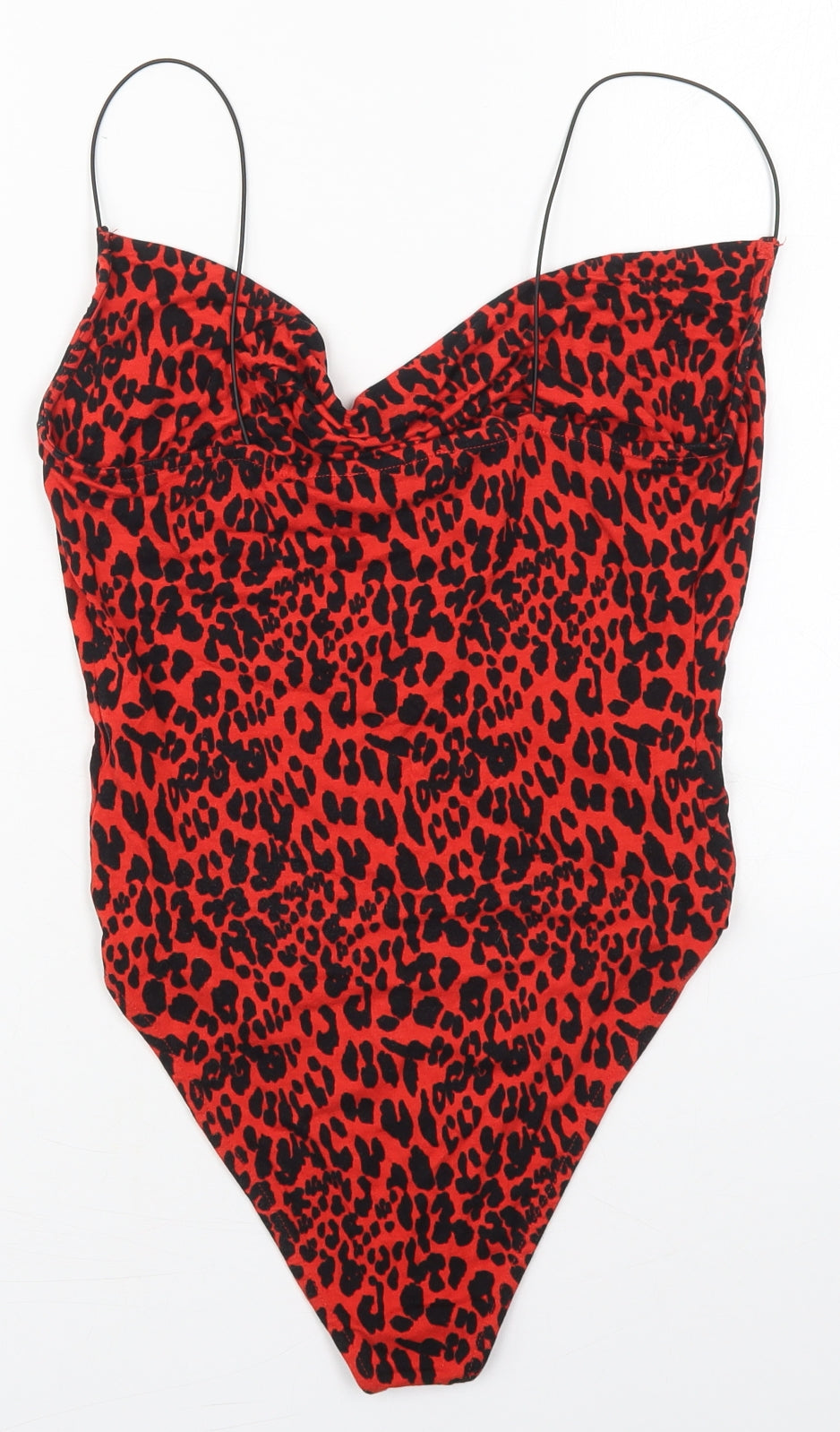 Primark Womens Red Animal Print Viscose Bodysuit One-Piece Size 10  Button