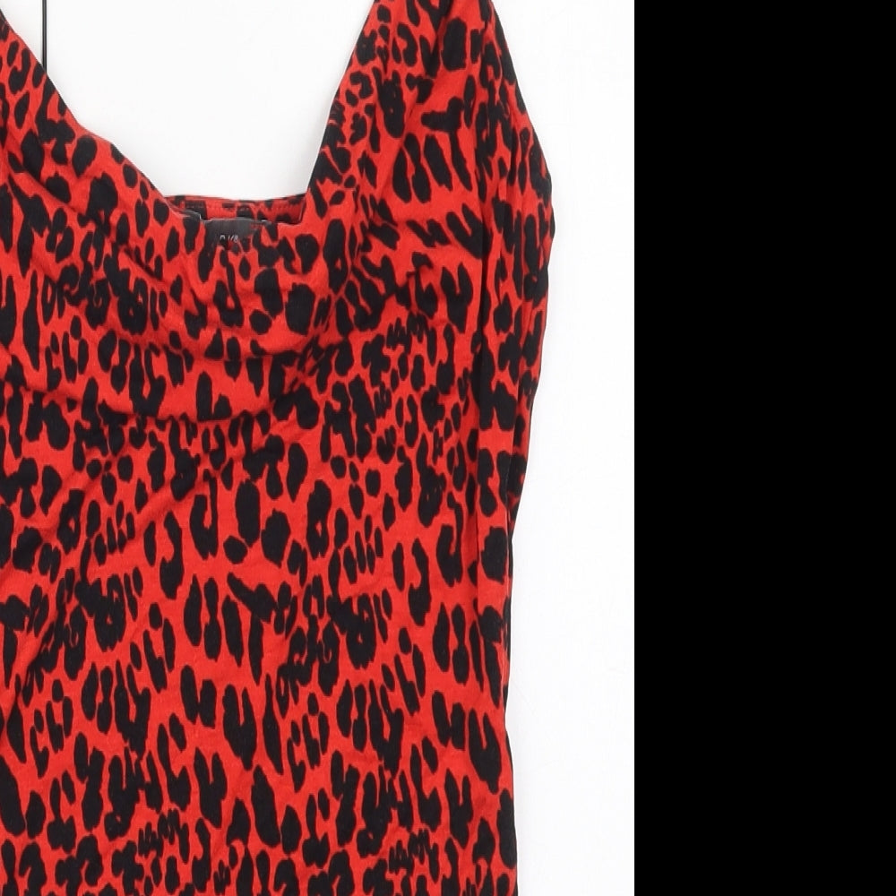 Primark Womens Red Animal Print Viscose Bodysuit One-Piece Size 10  Button