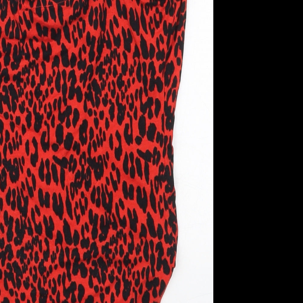 Primark Womens Red Animal Print Viscose Bodysuit One-Piece Size 10  Button