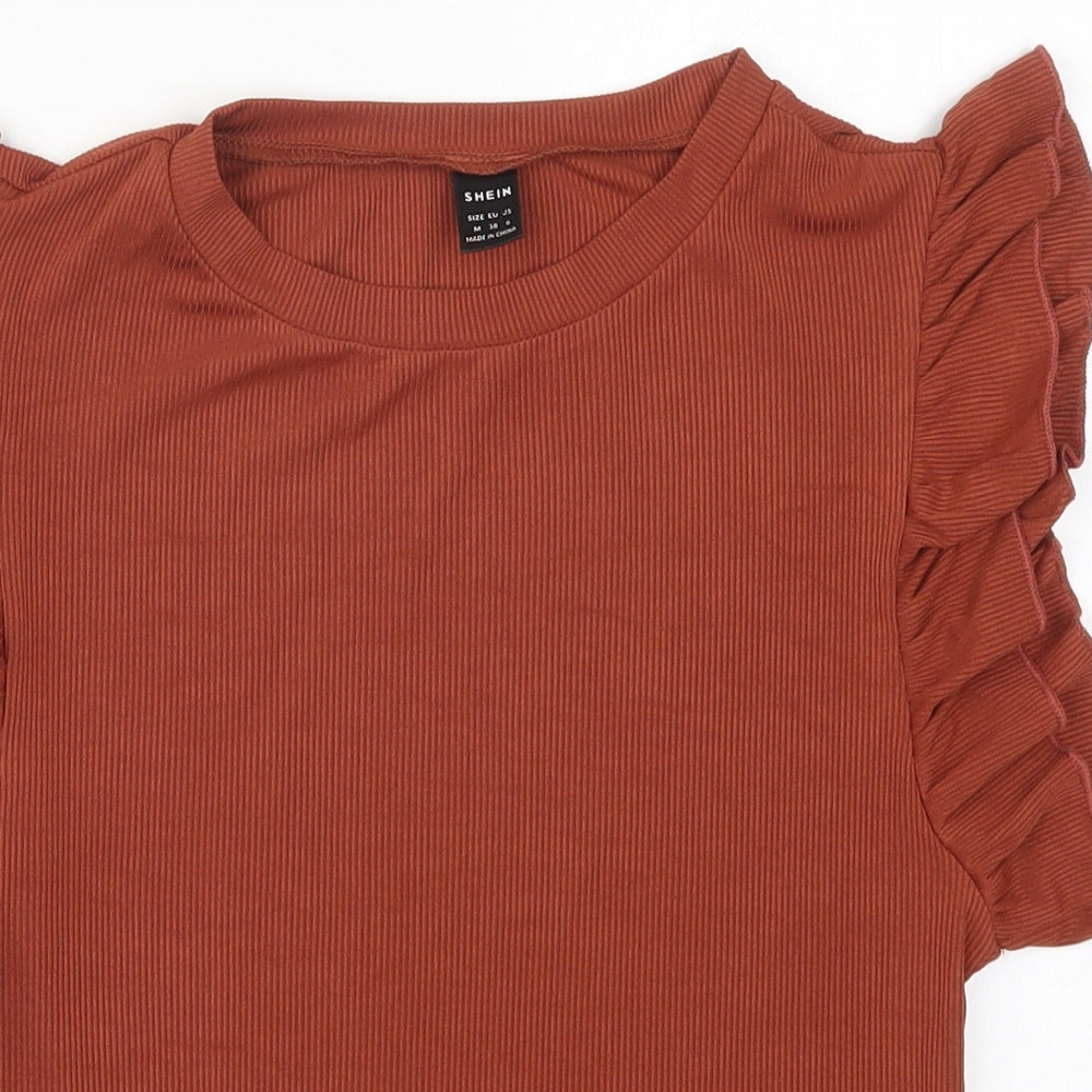 SheIn Womens Brown  Polyester Basic T-Shirt Size M Round Neck