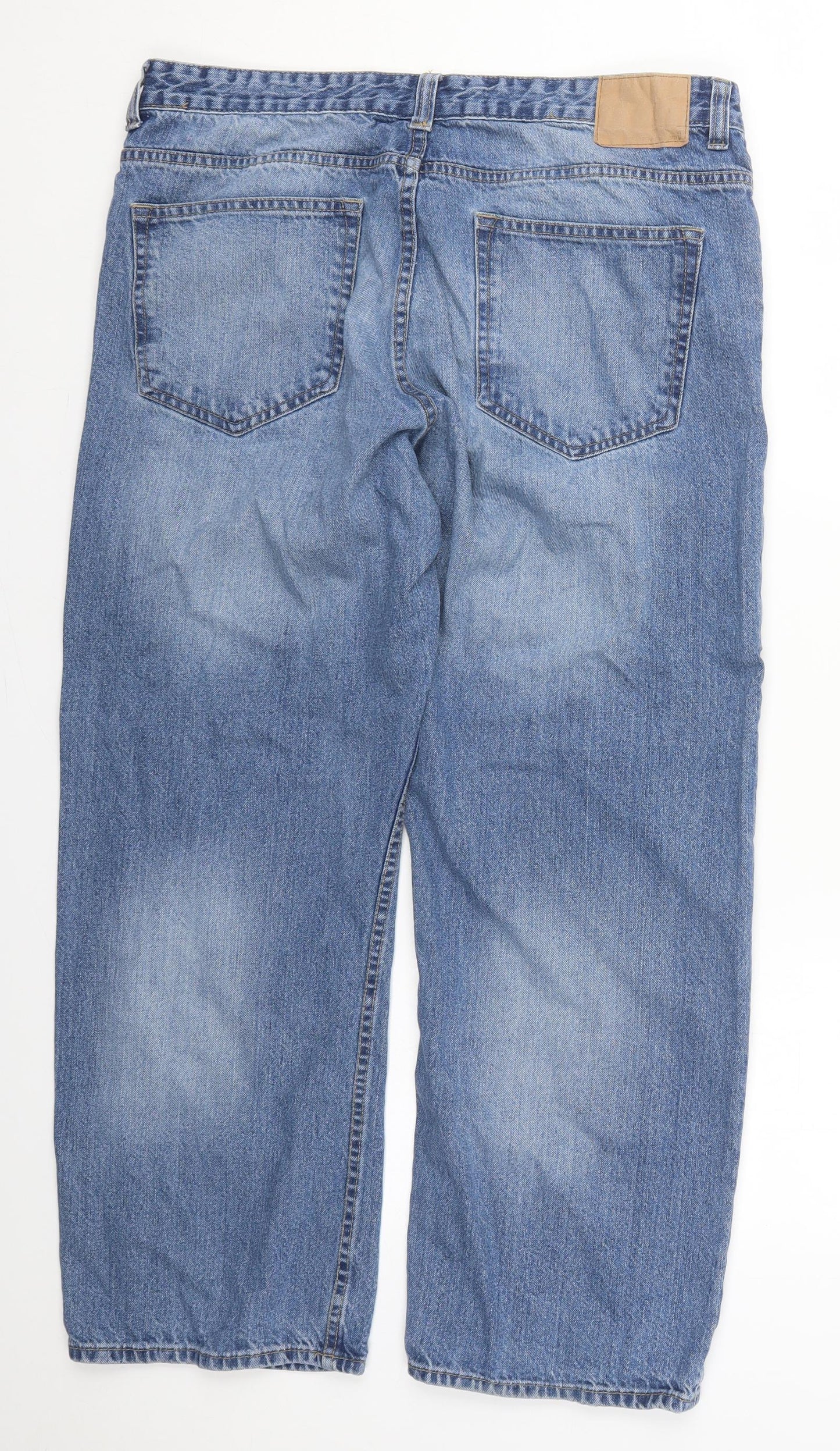 F&F Mens Blue  Cotton Wide-Leg Jeans Size 36 L30 in Regular Button