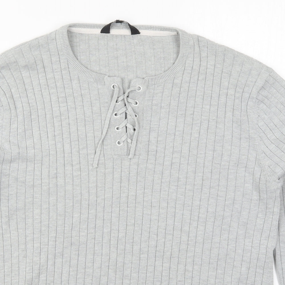 Urban Spirit Mens Grey Crew Neck  Cotton Pullover Jumper Size L