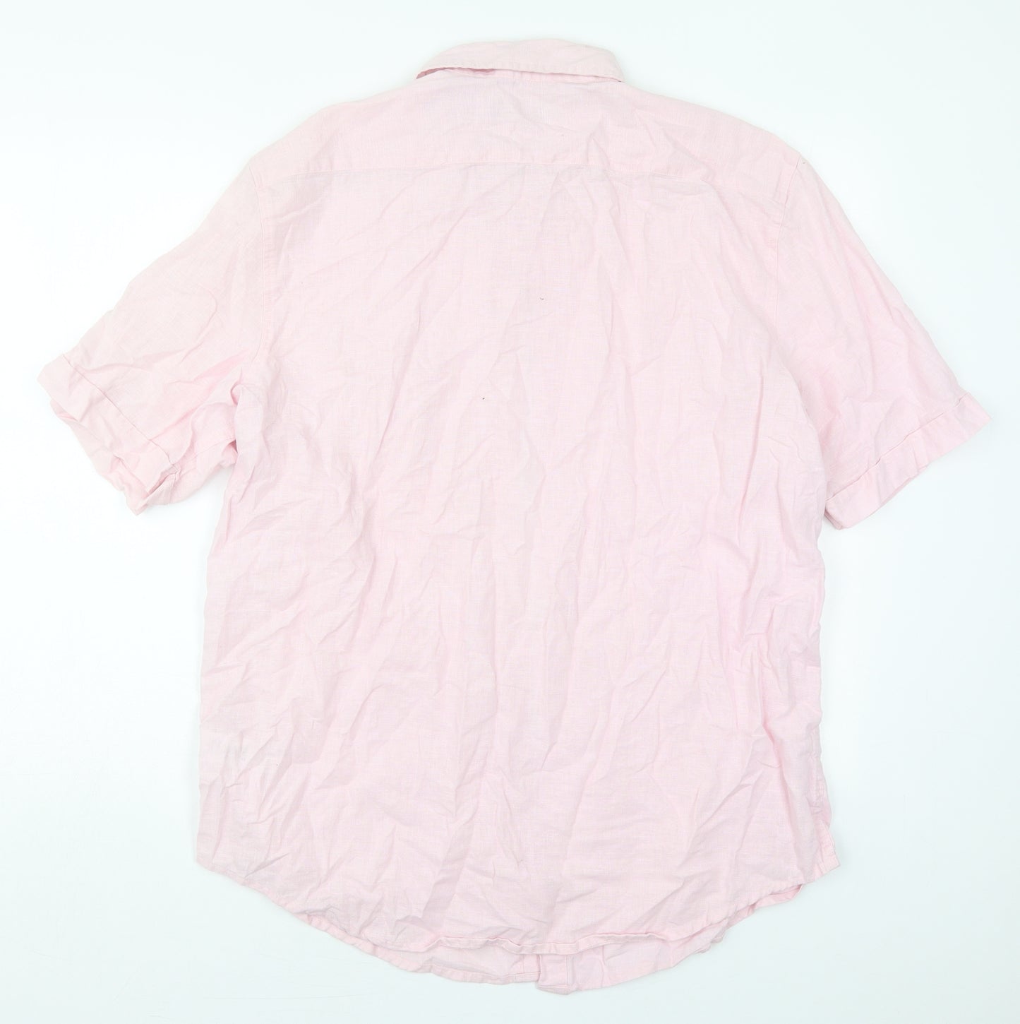 F&F Mens Pink  Linen  Button-Up Size L Collared Button