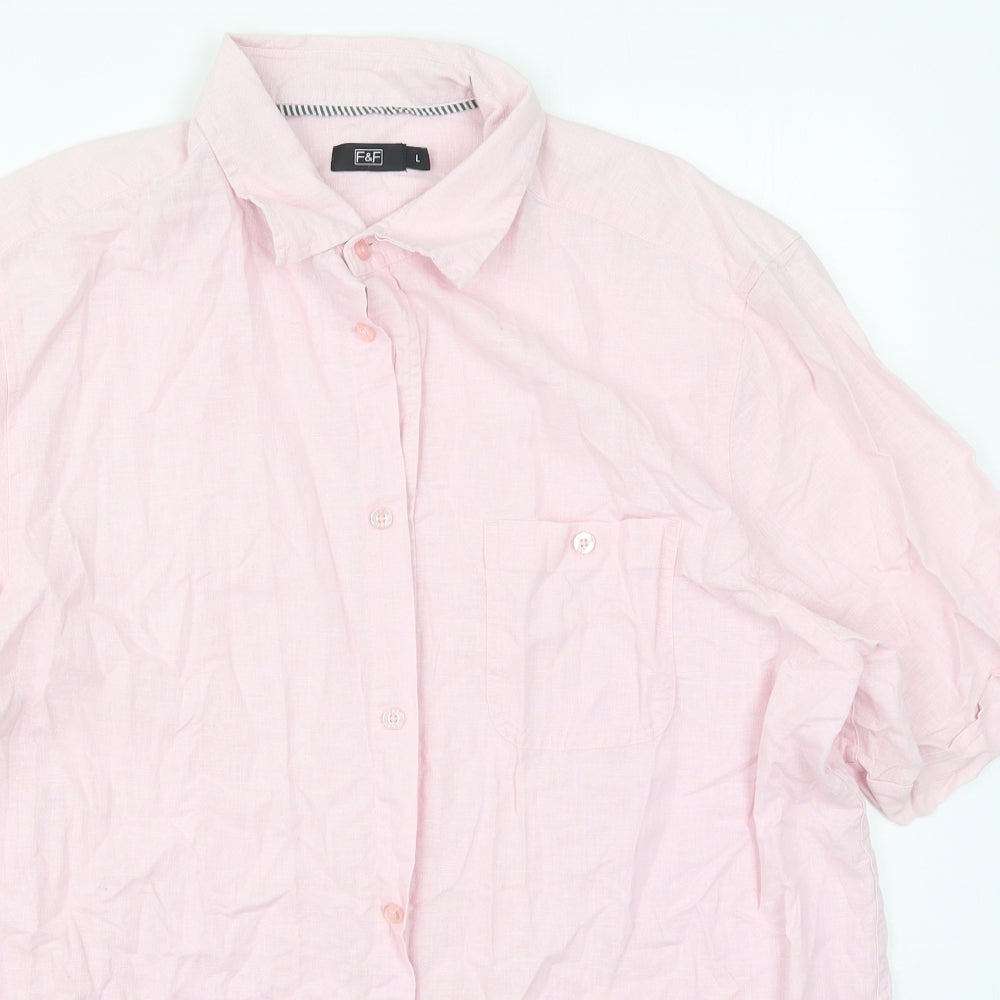 F&F Mens Pink  Linen  Button-Up Size L Collared Button