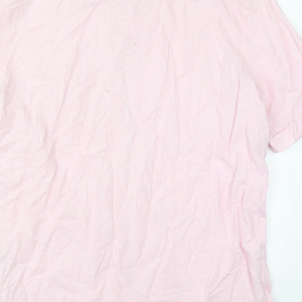 F&F Mens Pink  Linen  Button-Up Size L Collared Button