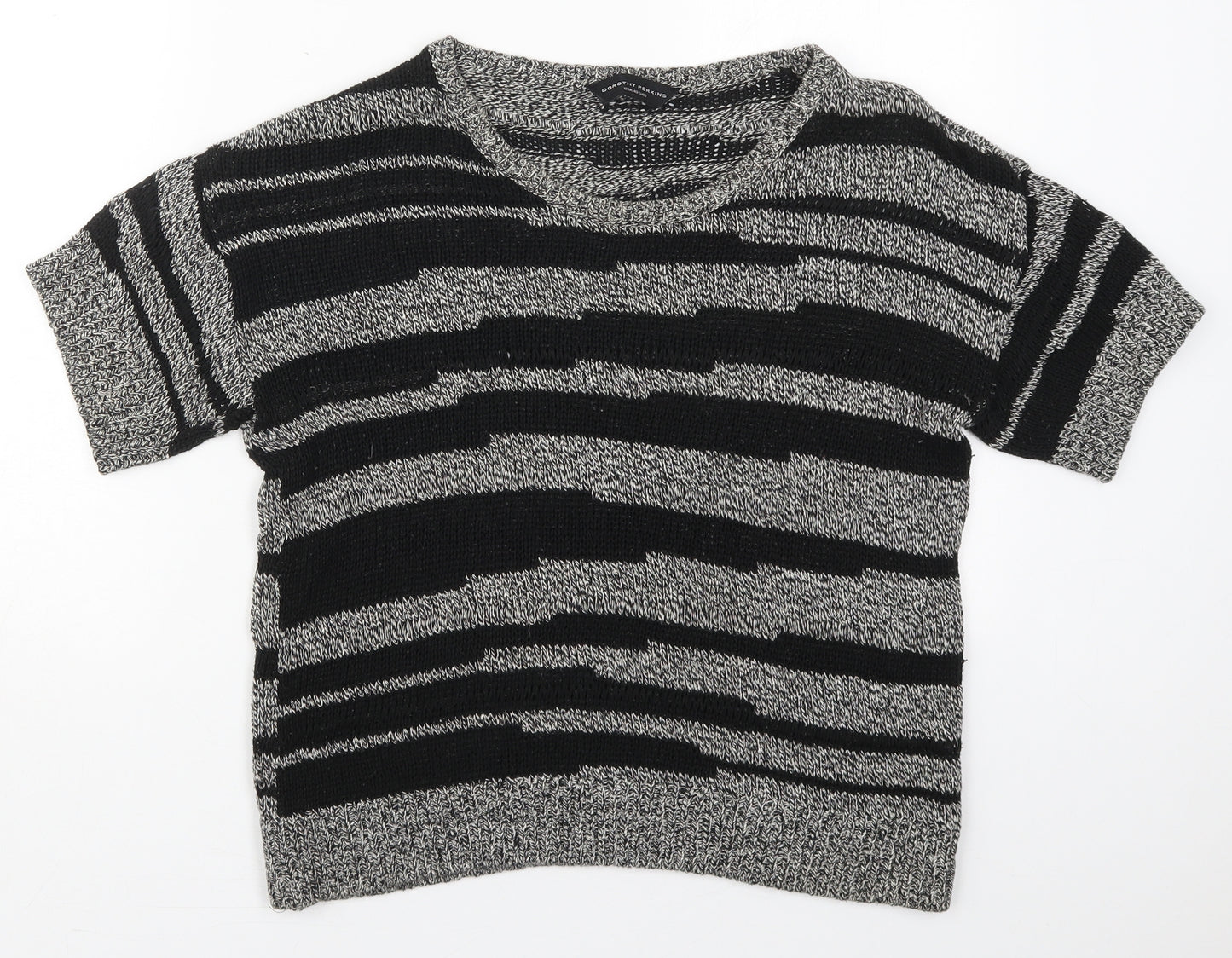 Dorothy Perkins Womens Grey Round Neck Striped Cotton Pullover Jumper Size 12