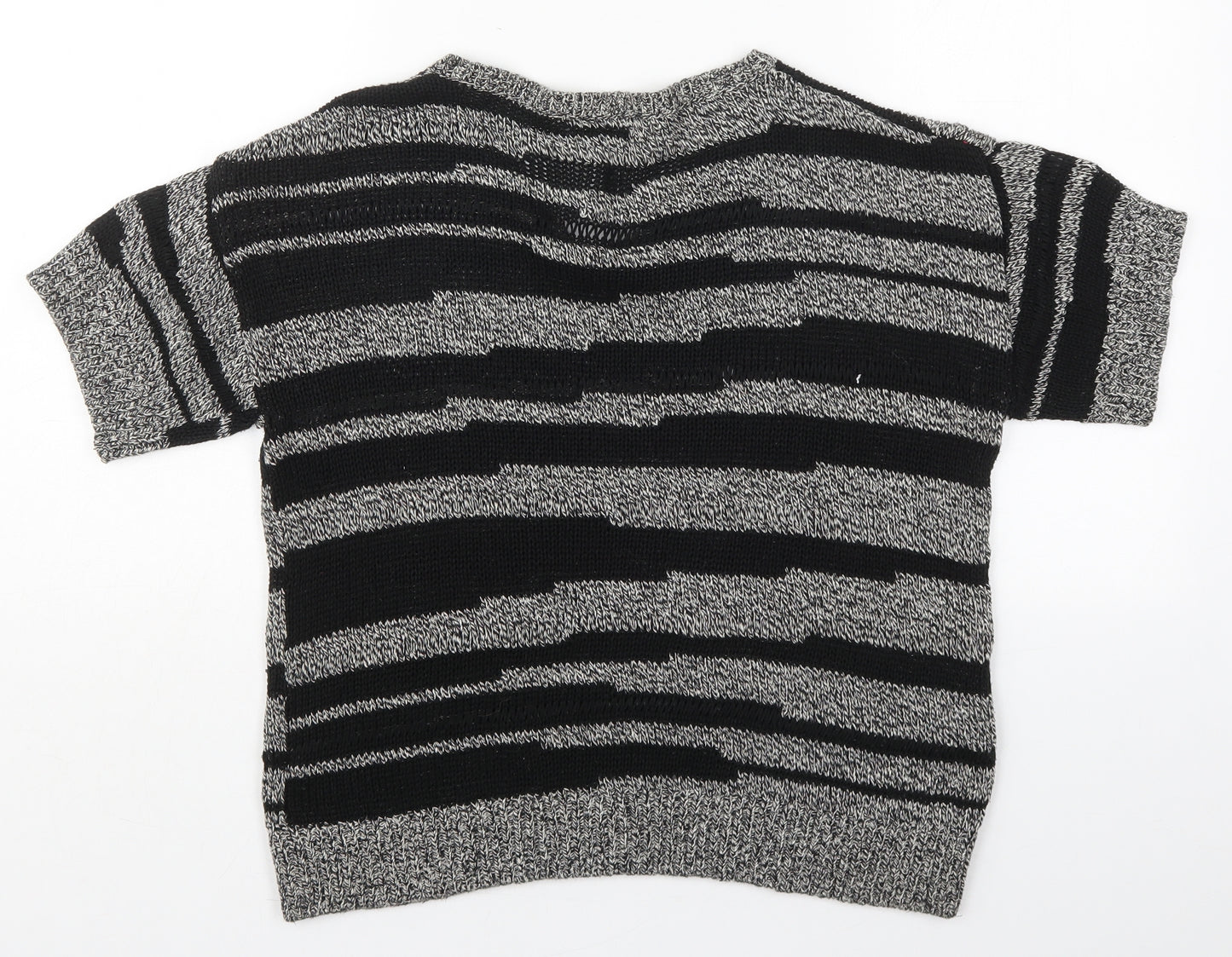Dorothy Perkins Womens Grey Round Neck Striped Cotton Pullover Jumper Size 12