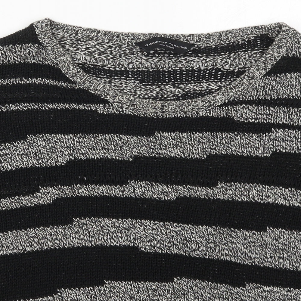 Dorothy Perkins Womens Grey Round Neck Striped Cotton Pullover Jumper Size 12