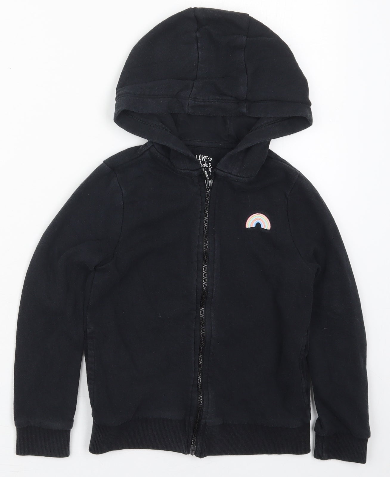F&F Girls Black  Cotton Full Zip Hoodie Size 7-8 Years  Zip - Rainbow