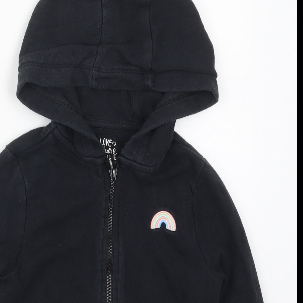 F&F Girls Black  Cotton Full Zip Hoodie Size 7-8 Years  Zip - Rainbow