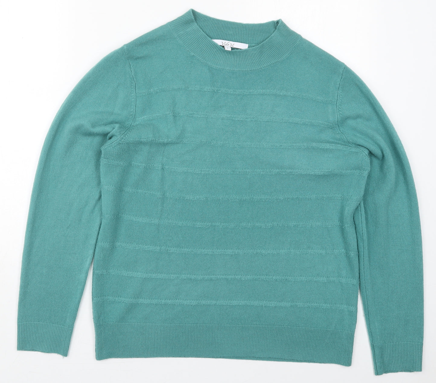 Vida Vi Womens Blue Round Neck Striped Acrylic Pullover Jumper Size L
