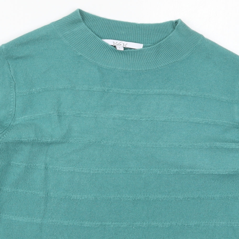 Vida Vi Womens Blue Round Neck Striped Acrylic Pullover Jumper Size L