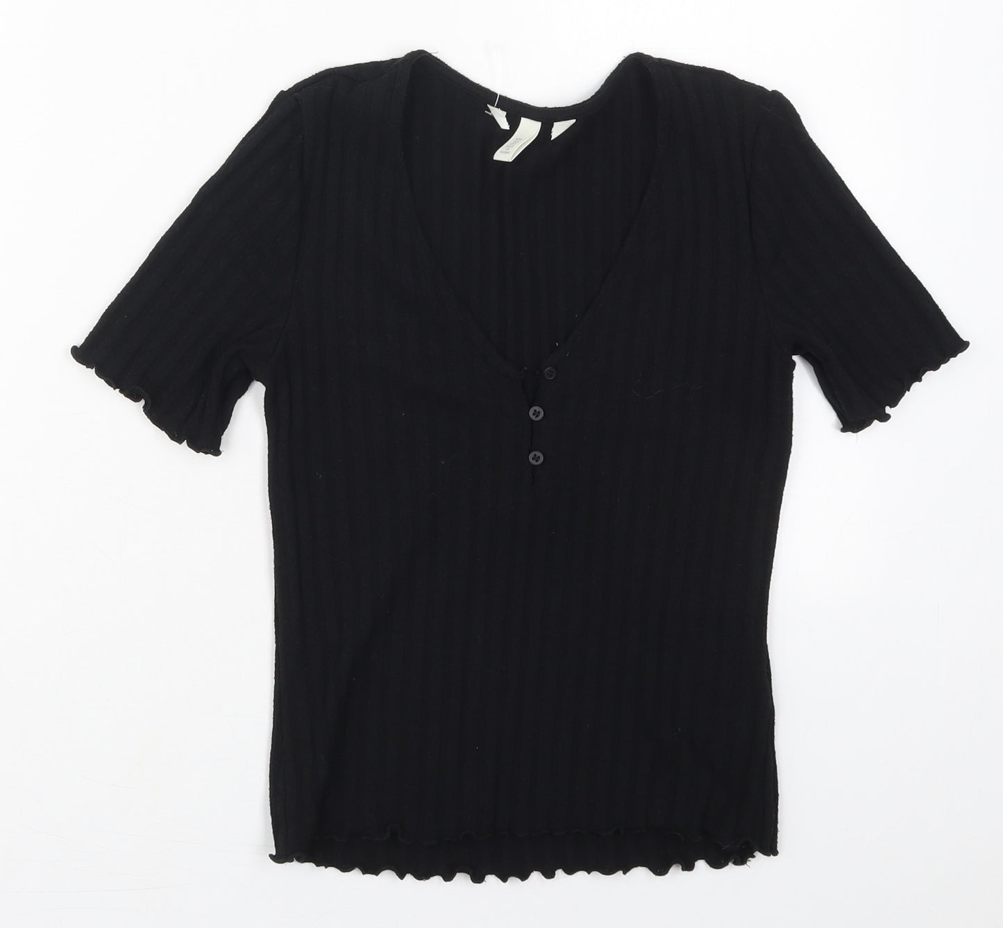Preworn Womens Black  Cotton Basic T-Shirt Size S V-Neck