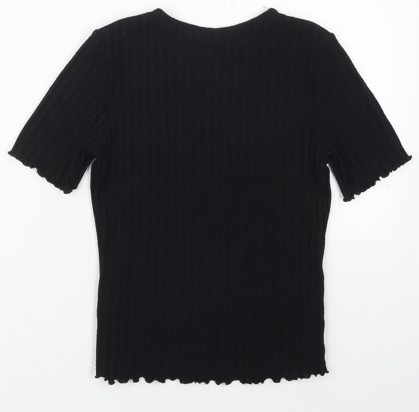 Preworn Womens Black  Cotton Basic T-Shirt Size S V-Neck