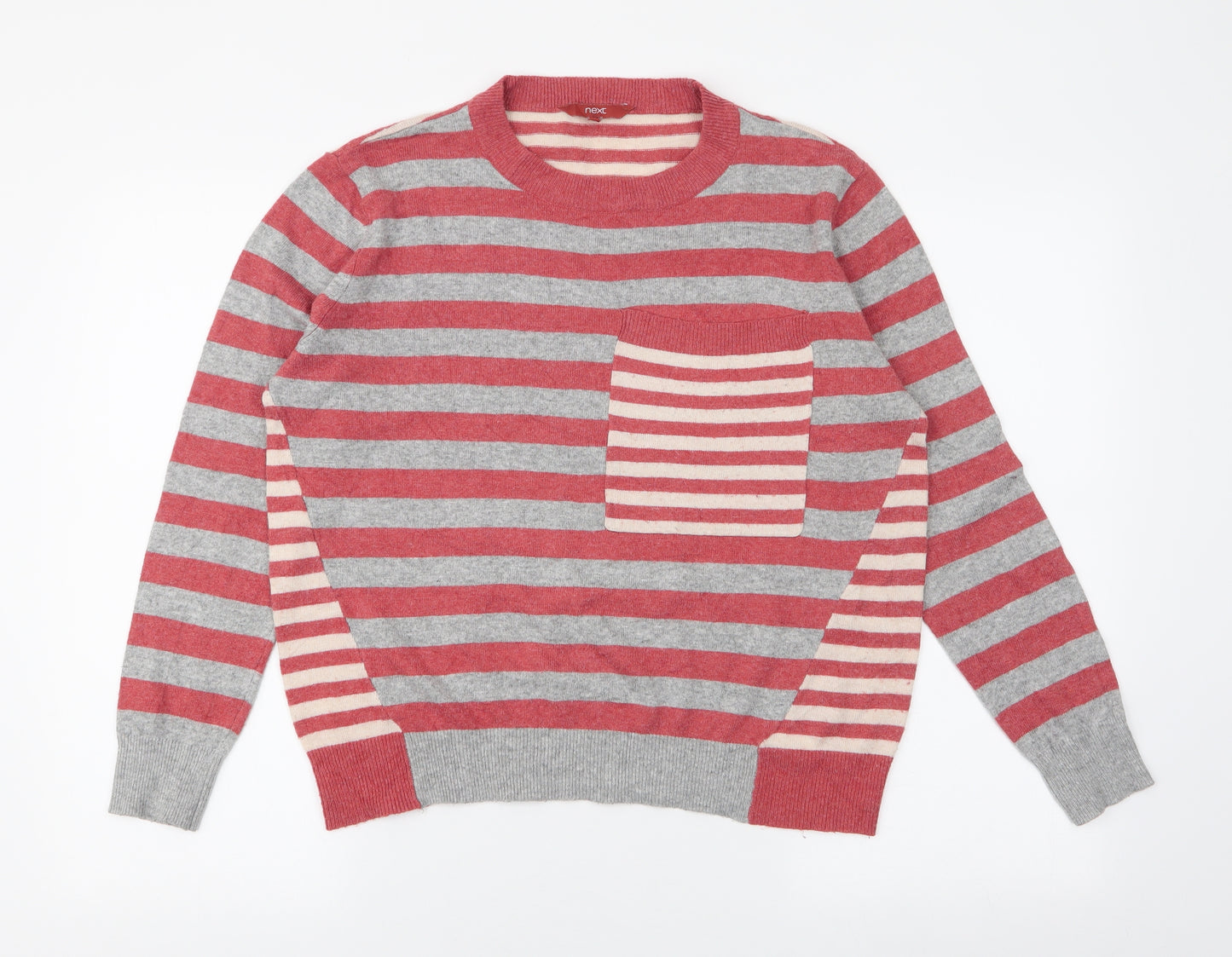 NEXT Womens Orange Round Neck Striped Polyester Pullover Jumper Size 12