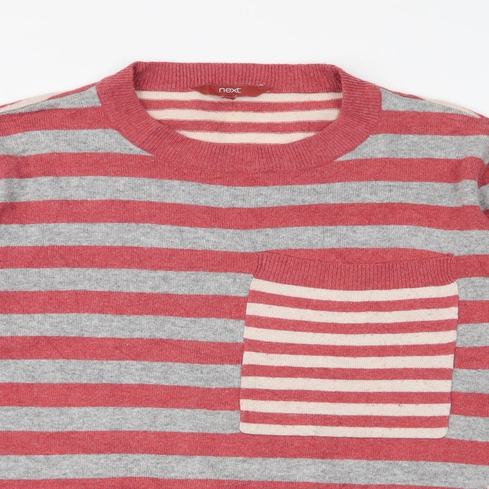 NEXT Womens Orange Round Neck Striped Polyester Pullover Jumper Size 12