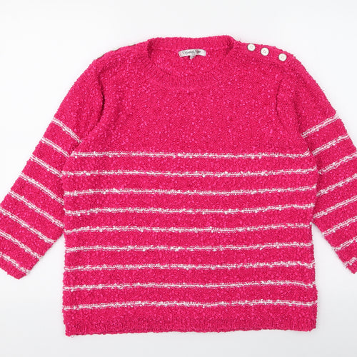 Elizabeth Scott  Womens Pink Round Neck Striped Polyester Pullover Jumper Size L