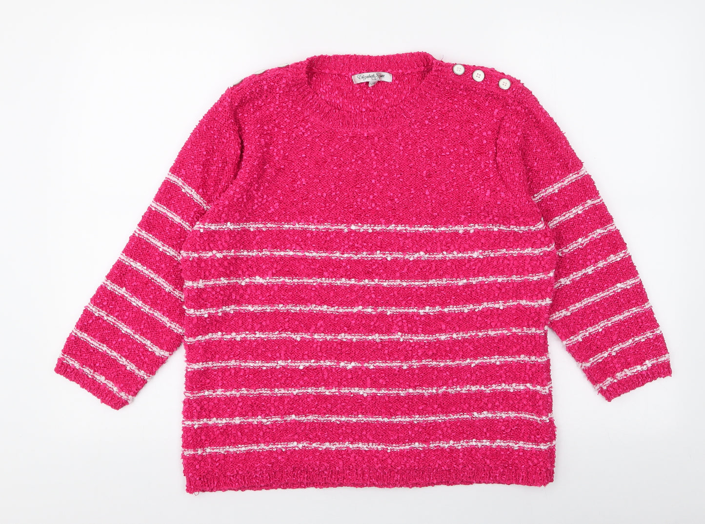 Elizabeth Scott  Womens Pink Round Neck Striped Polyester Pullover Jumper Size L
