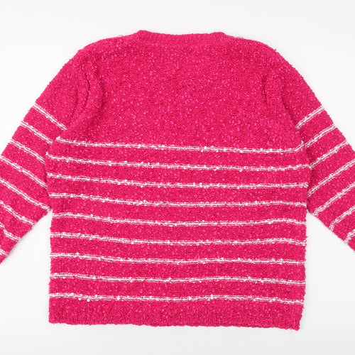 Elizabeth Scott  Womens Pink Round Neck Striped Polyester Pullover Jumper Size L