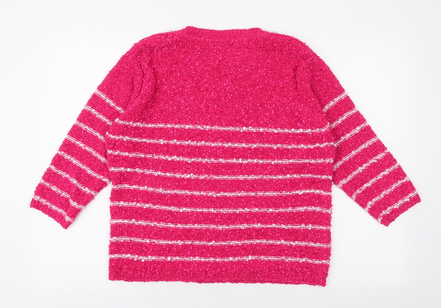 Elizabeth Scott  Womens Pink Round Neck Striped Polyester Pullover Jumper Size L