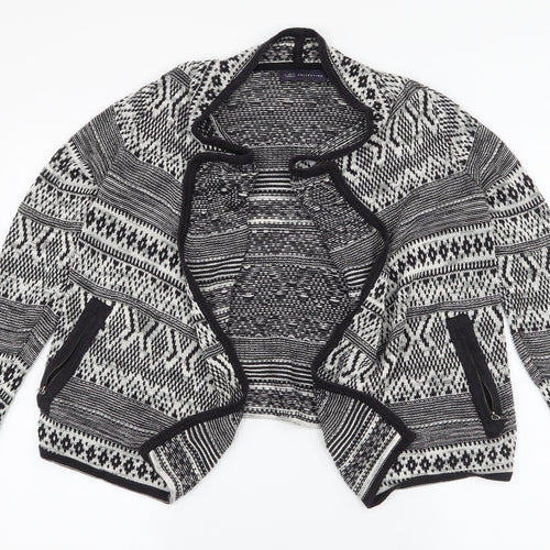 Marks and Spencer Womens Black Collared Geometric Cotton Cardigan Jumper Size 8   - Waterfall